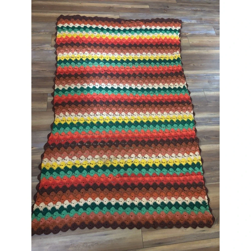Crochet Zig Zag Afghan Blanket Throw Retro Colors Chevron Pattern 45x70 vtg